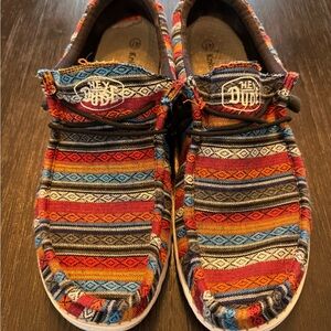 Hey Dude! Shoes size 14. Wally serape, desert horizon color